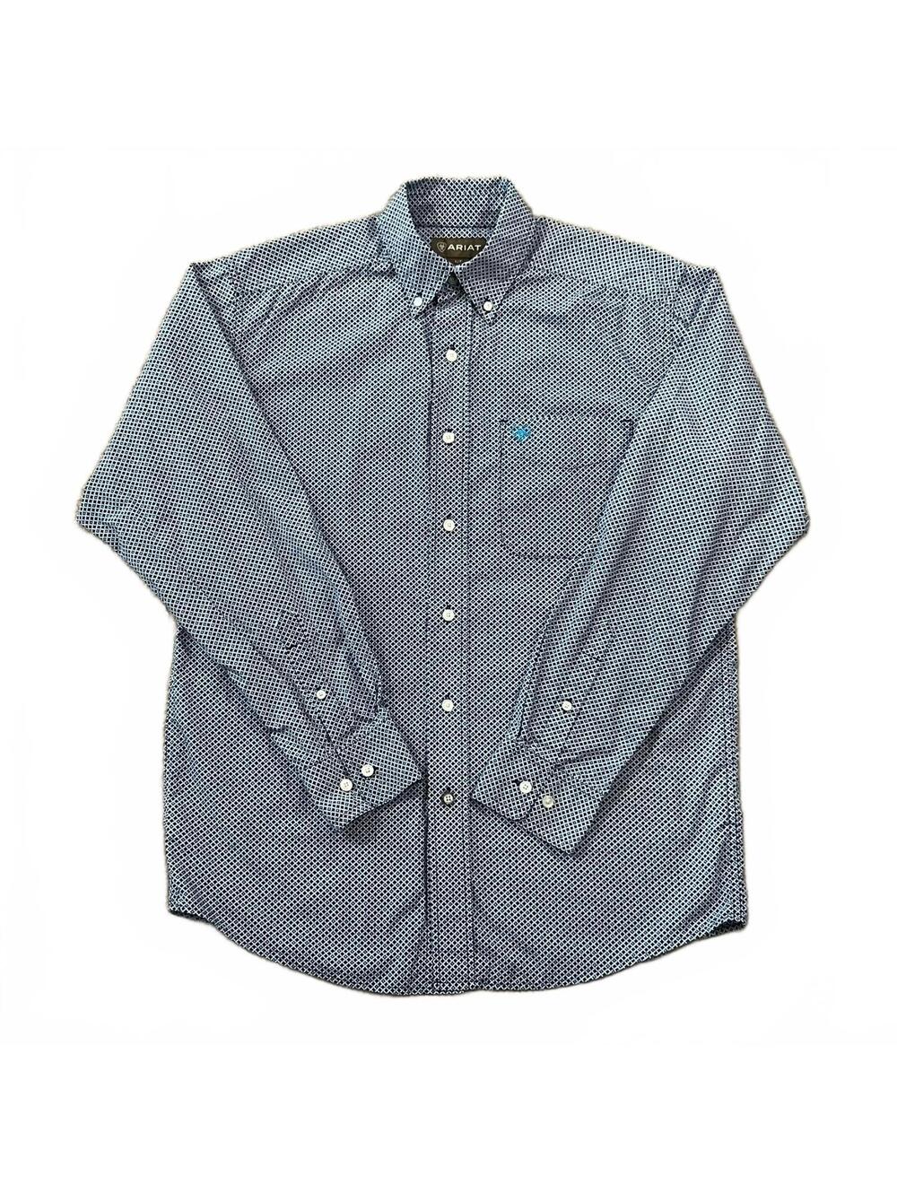 Ariat Mens Blue Geometric Printed Long Sleeve Shirt Size Small